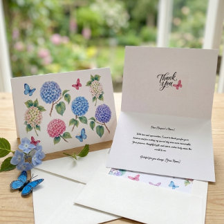 Watercolor Hydrangea and Butterflies Floral Thank  You Card