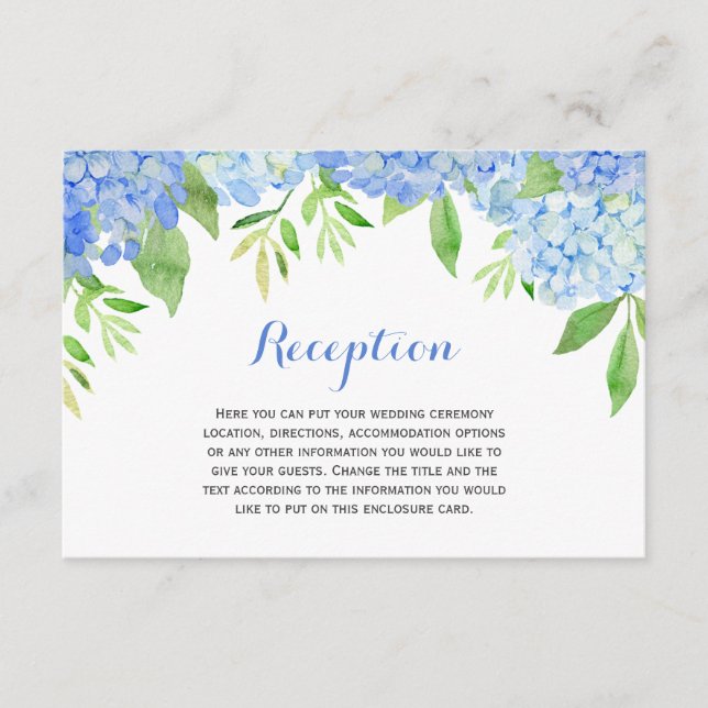 Watercolor Hydrangea Blue Floral Wedding Enclosure Card (Front)