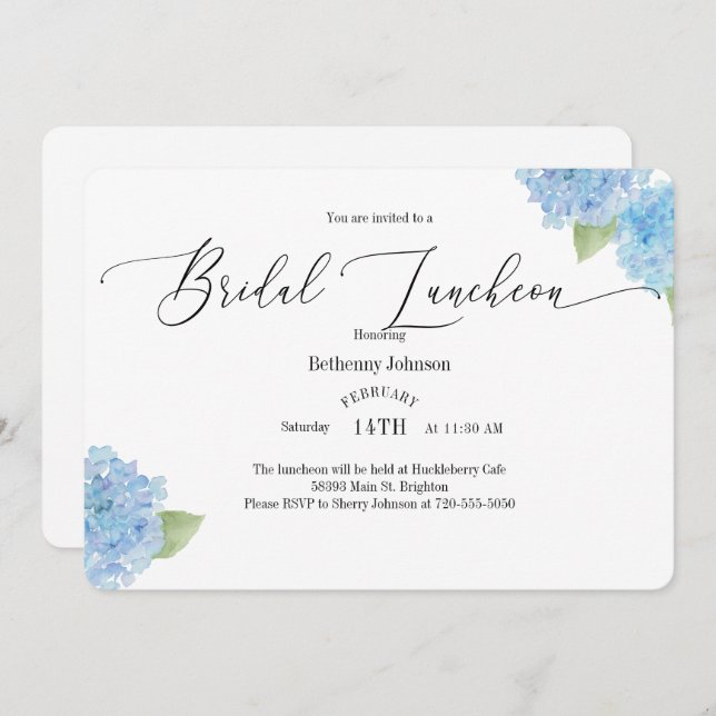 Watercolor Hydrangea Bridal Luncheon Invitation (Front/Back)