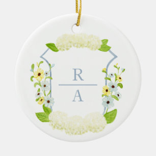 Watercolor Hydrangea Crest Bottle Sticker Ceramic Ornament