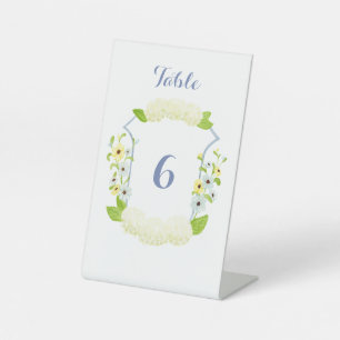 Watercolor Hydrangea Crest Table Numbers Pedestal Sign