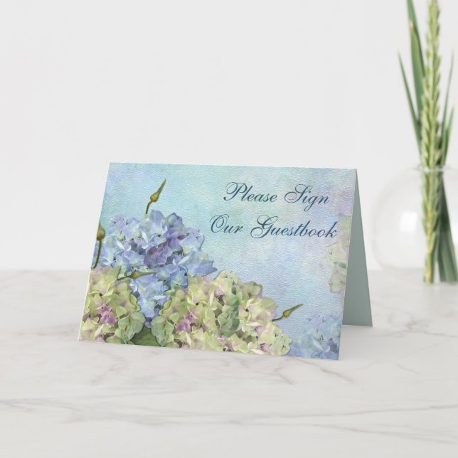 Watercolor Hydrangea Floral - Sign Guestbook Card (Front)