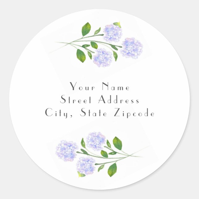 Watercolor Hydrangea Floral Stems labels (Front)