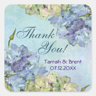 Watercolor Hydrangea Floral -  Thank You Square Sticker