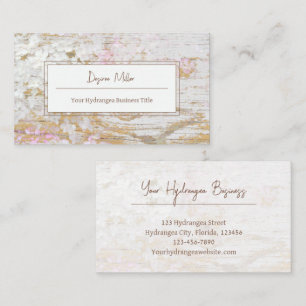 Watercolor Hydrangea Floral White Gold Wood Grain Business Card