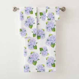 Watercolor Hydrangea Flower Pattern Bath Towel Set