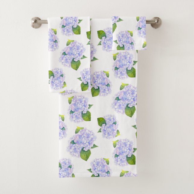 Watercolor Hydrangea Flower Pattern  Bath Towel Set (Insitu)
