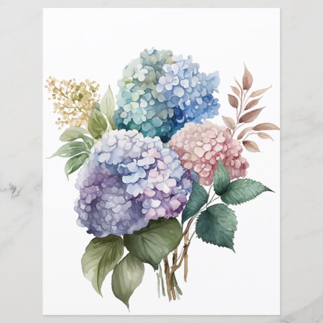 Watercolor hydrangea flowers decoupage tissue  (Front)
