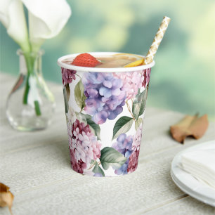 Watercolor Hydrangea Flowers Paper Cups