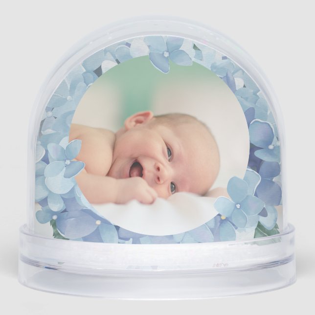 watercolor hydrangea frame Baptism thank you  Snowglobe (Front)