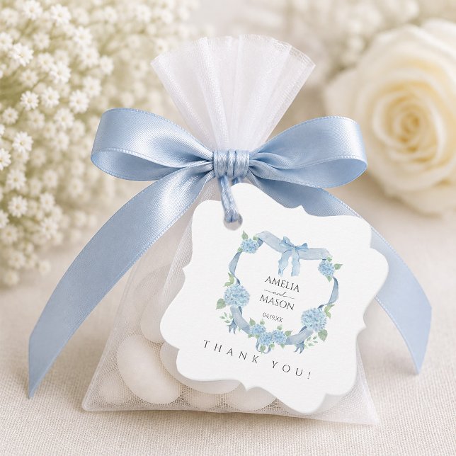 Watercolor Hydrangea Monogram Crest Wedding Favour Tags (Watercolor Hydrangea Monogram Crest Wedding Favor Tags)