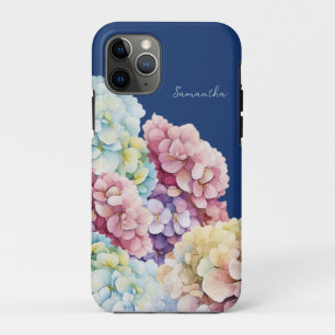 Watercolor Hydrangea Personalized Blue iPhone 11 Pro Case