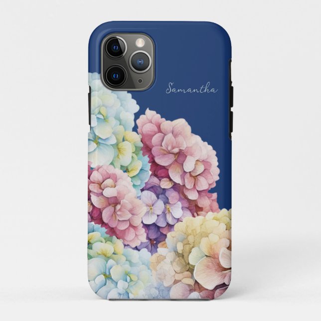 Watercolor Hydrangea Personalized Blue Case-Mate iPhone Case (Back)