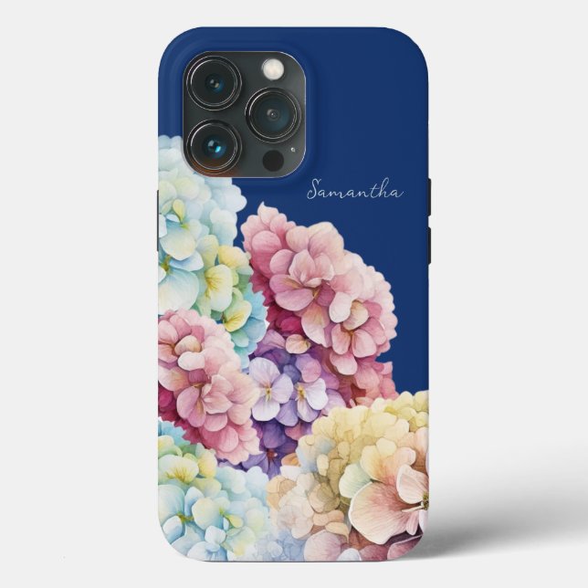 Watercolor Hydrangea Personalized Blue Case-Mate iPhone Case (Back)