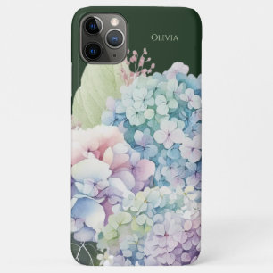 Watercolor Hydrangea Personalized Green iPhone 11 Pro Max Case