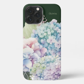 Watercolor Hydrangea Personalized Green iPhone 13 Pro Max Case