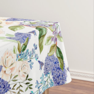 Watercolor Hydrangea & Roses Flowers Tablecloth