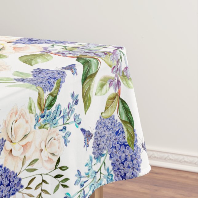 Watercolor Hydrangea & Roses Flowers Tablecloth (In Situ)