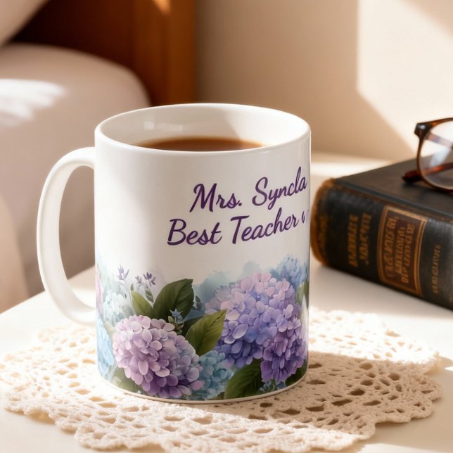 Watercolor Hydrangea Teacher Appreciation Script Coffee Mug (Creator Uploaded)