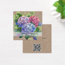 Watercolor Hydrangea with QR code Business Cards