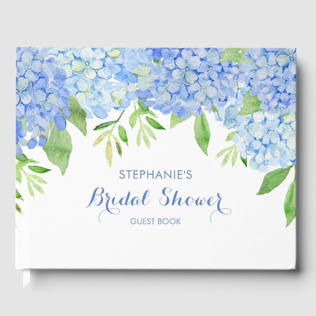 Watercolor Hydrangeas Blue Floral Bridal Shower Guest Book (Front)