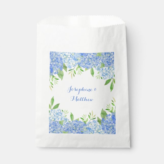 Watercolor Hydrangeas Greenery Blue Floral Wedding Favour Bag (Front)