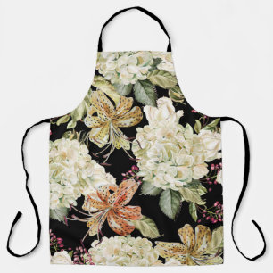 Watercolor Hydrangeas Lilies: Floral Pattern Apron