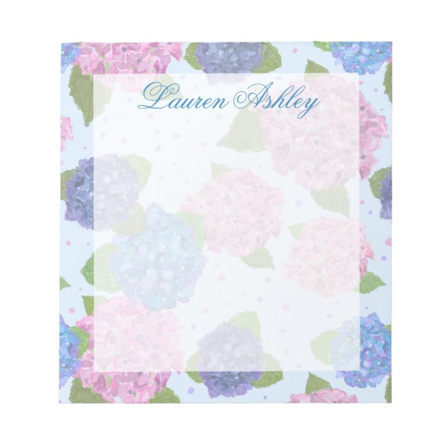 Watercolor Hydrangeas Notepad (Blues & Pinks) (Front)