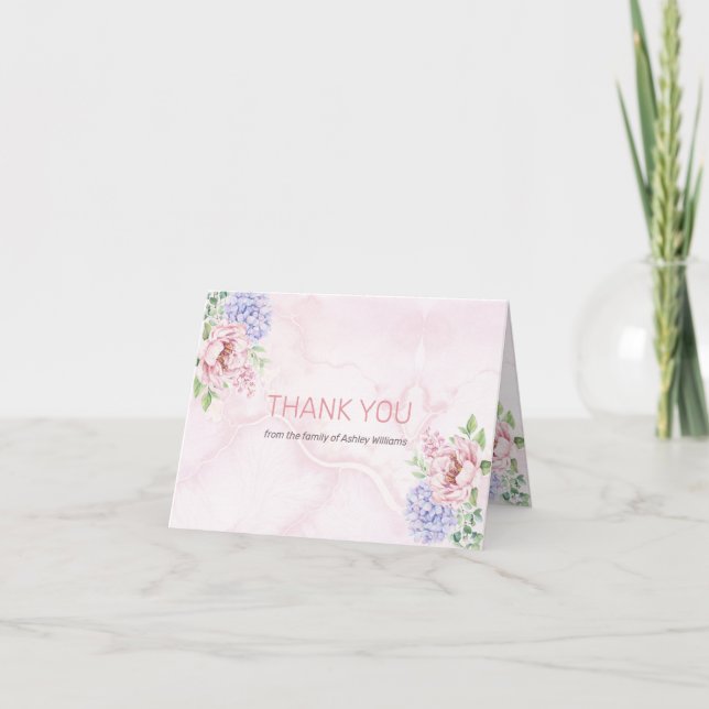 Watercolor Hydrangeas Peonies Floral Bereavement Thank You Card (Front)