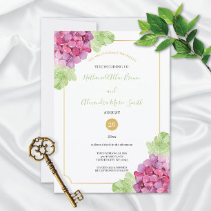 Watercolor Hydrangeas Pink Shades Wedding Invitation
