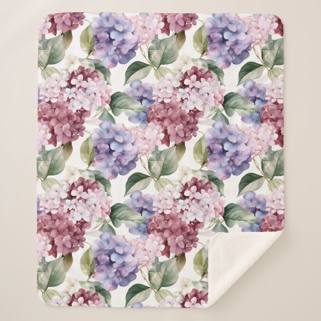 Watercolor Hydrangeas Sherpa Blanket (Front)