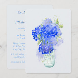 Watercolor Hydrengea Flower Blue Green Wedding Invitation