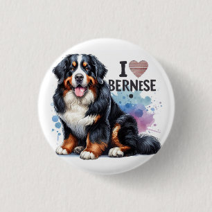 Watercolor I Love My Bernese Mountain Dog 1 Inch Round Button