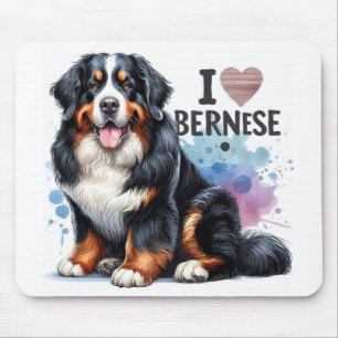 Watercolor I Love My Bernese Mountain Dog Mouse Pad