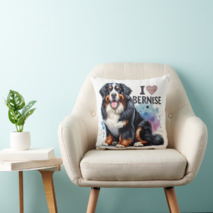 Watercolor I Love My Bernese Mountain Dog Throw Pillow