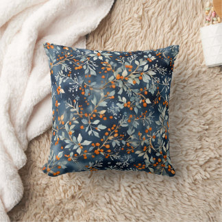 Watercolor Ice Blue Winter Floral Pattern Throw Pillow