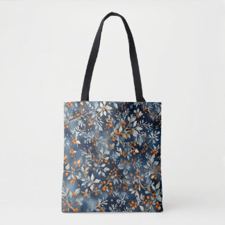 Watercolor Ice Blue Winter Floral Pattern Tote Bag