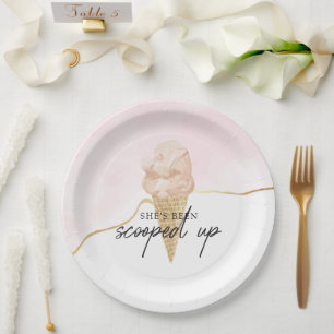 Watercolor Ice Cream Bridal Shower Paper Plate