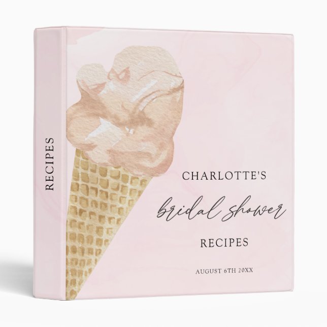 Watercolor Ice Cream Bridal Shower Recipes Binder (Front/Spine)