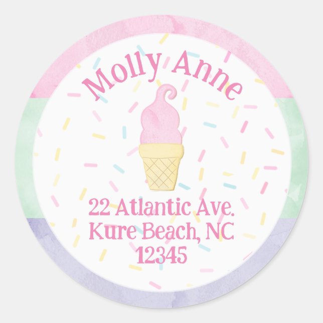 Watercolor Ice Cream Cone Sprinkles Address Label (Front)