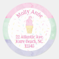 Watercolor Ice Cream Cone Sprinkles Address Label