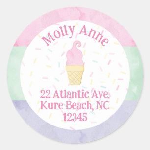 Watercolor Ice Cream Cone Sprinkles Address Label
