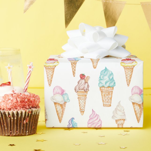 Watercolor Ice Cream Cones Wrapping Paper (Birthday Party)