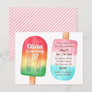 Watercolor Ice Cream Girls Birthday Party Invitation