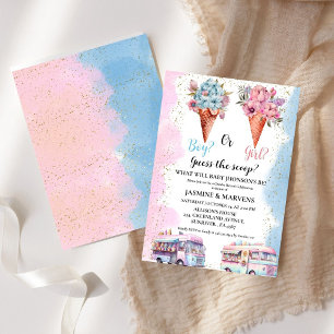 WaterColor Ice Cream Guess the gender reveal   Invitation