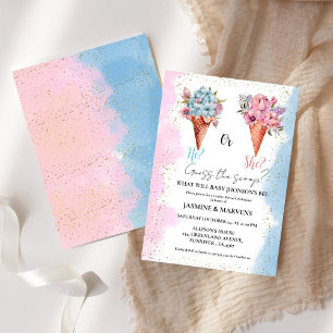 WaterColor Ice Cream Guess the gender reveal   Invitation