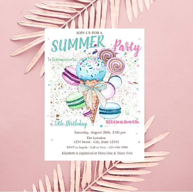 Watercolor Ice cream Macaroons Summer Birthday  Invitation (Creator Uploaded)