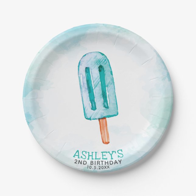 Watercolor Ice Cream Personalized Party Paper Plate (Front)