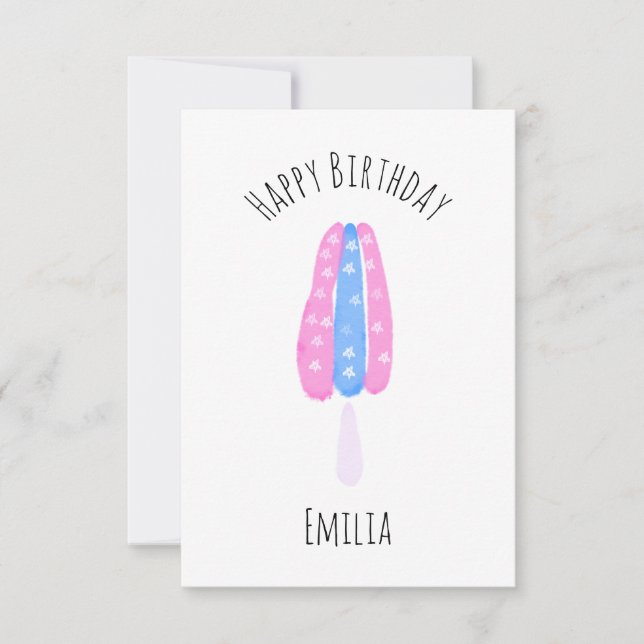 Watercolor Ice Cream Pop 4th of July Birthday Card (Front)