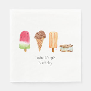 Watercolor Ice Cream & Popsicles Birthday Party Napkin
